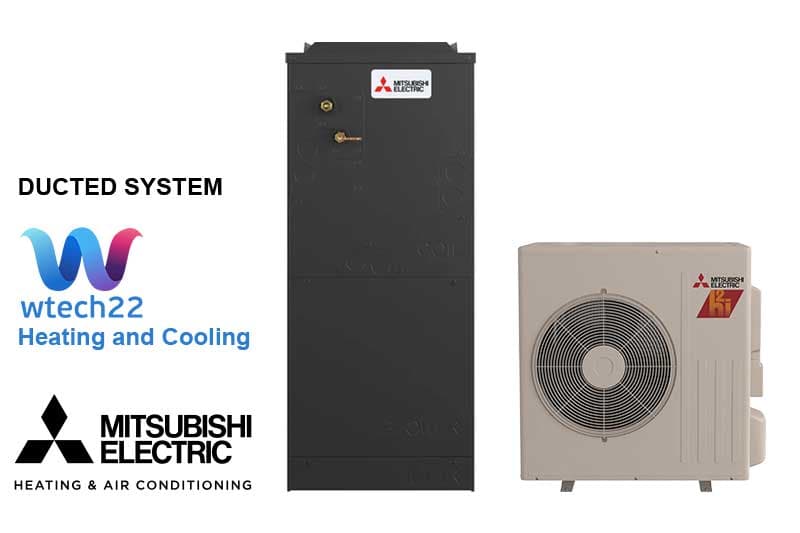 Mitsubishi 3 ton ducted heat pump installation service example with indoor and outdoor equipment